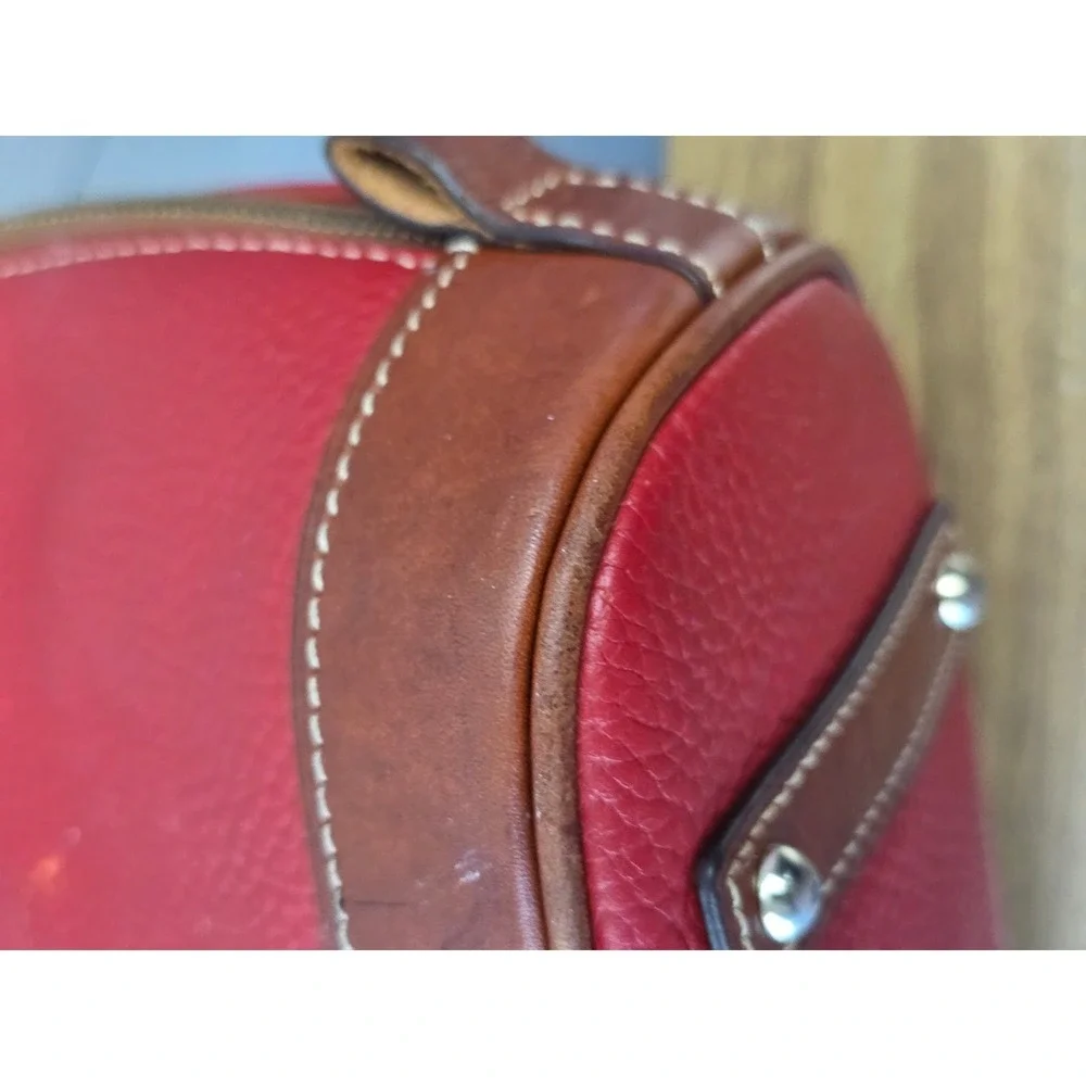 Dooney & Bourke Red Pebble Grain Leather Zip Zip Domed Satchel Crossbody Bag